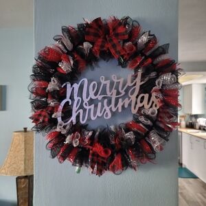 Festive Red and Black Christmas Wreath